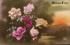 Flores de la fantasía de la POSTAL de la VENDIMIA