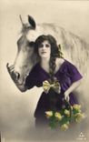 VINTAGE POSTCARD Fantasy Woman Horse