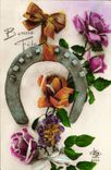 VINTAGE POSTCARD Fantaisie Flowers Horseshoe