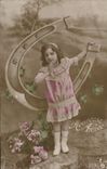 VINTAGE POSTCARD Fantaisie Child Horseshoe