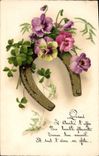 VINTAGE POSTCARD Fantaisie Flowers Horseshoe