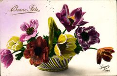 Flores de la fantasía de la POSTAL de la VENDIMIA