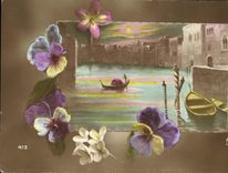 Flores de la fantasía de la POSTAL de la VENDIMIA