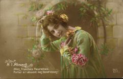 Mujer de la fantasía de la POSTAL de la VENDIMIA