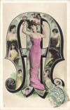 VINTAGE POSTCARD Fantasy Woman Letter M