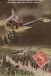 CPA Fantaisie Femme Avion Soldat Militaria