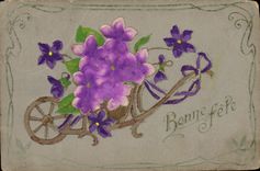 La fantasía de la POSTAL de la VENDIMIA florece la carretilla