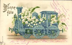 VINTAGE POSTCARD Fantasy Locomotive Flowers Train