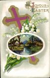 VINTAGE POSTCARD Fantasy Easter Lily of the valley Cross