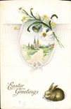 CPA Fantaisie Fleurs Lapin Paques