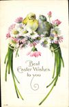 CPA Fantaisie Fleurs oiseaux Paques