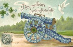 VINTAGE POSTCARD Fantasy Flowers Dove Canon Clover