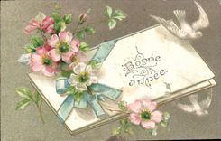 Paloma de las flores de la fantasía de la POSTAL de la VENDIMIA