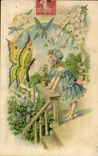 CPA Fantaisie Enfant Papillons