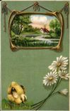 VINTAGE POSTCARD Fantasy Flowers Chicks