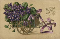 VINTAGE POSTCARD Fantasy Flowers Wheelbarrow