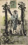 VINTAGE POSTCARD Fantasy Woman Dogs Dog