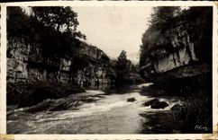 MODERN CARD Montbenoit Doubs with the procession among Rocks
