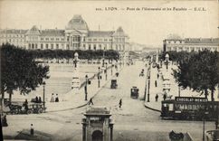 VINTAGE POSTCARD Lyon Bridge of the University and Faculties Tram Menier Chocolate