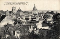 Opinión de Dreux de la POSTAL de la VENDIMIA a la izquierda el St Pedro y la vuelta de la iglesia del hogar de vieja gente del ayuntamiento viejo