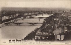 VINTAGE POSTCARD Lyon Panorama Of the Bridges On the Rhone taken of the Russet-red Cross