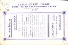 CPA Aviation Avion Algarine Avenement de l'aviation militaire lieutenant Fequant Capitaine Marconnet 