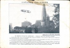 CPA Aviation Avion Premier voyage an aeroplane Farman vole de Chalons a Reims 