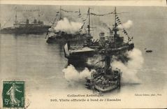 CPA Bateau Guerre Visite officielle a bord de l'escadre 
