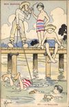 CPA Illustrateur Gervese Nos marins la baignade 