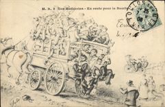 VINTAGE POSTCARD Boat War Sailors Our Mathurins On the way for the Bomb Diligence