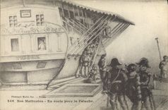 VINTAGE POSTCARD Boat War Sailors Our Mathurins On the way for Patache Boat Partridge