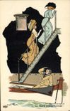 CPA Bateau Guerre Marin Femmes Au poste d'observation 