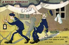 VINTAGE POSTCARD Boat War Sailors French Marine Louedec 4 days of instruction