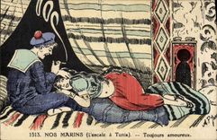 CPA Bateau Guerre Nos marins Escale a Tunis Toujours amoureux 