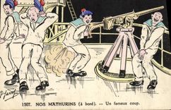 CPA Bateau Guerre Nos Mathurins Un fameux coup Canon 