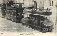 CPA Tramway Train Crue de la Seine Paris Tramway de Versailles Louvre