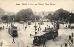VINTAGE POSTCARD Tram Train Lyon Course of the South and Carnot place