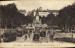 VINTAGE POSTCARD Tramway Lyon Train Places Carnot the station of the trams