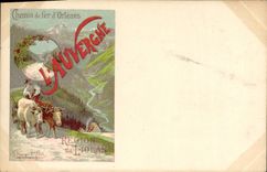 CPA Fantaisie Illustrateur L'Auvergne Chemin de fer d'Orleans Boeufs Lioran Attelage 