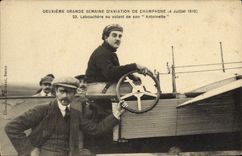 CPA Avion Aviation Deuxieme grande semaine d'aviation de Champagne 4 juillet 1910 Labouchere au volant de son Antoinette