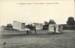 CPA Avion Aviation Aeroplane Farman au camp de Chalons Lancement de l'helice