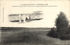 CPA Avion Aviation Aeroplane Aviateur Wilbur Wright dans un virage au camp d'Auvours pres le Mans 