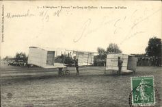 CPA Avion Aviation Aeroplane Farman au camp de Chalons Lancement de l'helice 