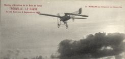 CPA Avion Aviation Meeting d'aviation de la baie de Seine Trouville Le Havre morane se dirigeant sur Deauville 