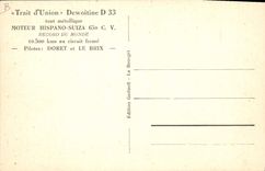 CPA Avion Aviation Avion de record Trait d'union Dewoitine D 33