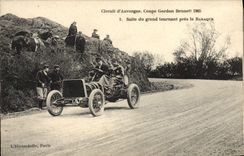 VINTAGE POSTCARD Automobile VINTAGE POSTCARD Automobile Cut Gordon Bennett July 5th, 1905 Circuit of Auvergne Continuation of the great turning Hut