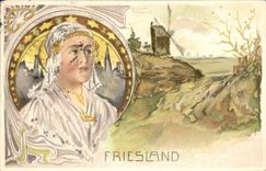 VINTAGE POSTCARD Illustrator Friesland Windmill