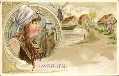 CPA Illustrateur Marken Moulin a vent