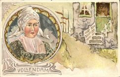 VINTAGE POSTCARD Illustrator Vollendam Folklore