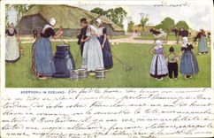 VINTAGE POSTCARD Boerderij Illustrator in Zeeland Folklore Cows
